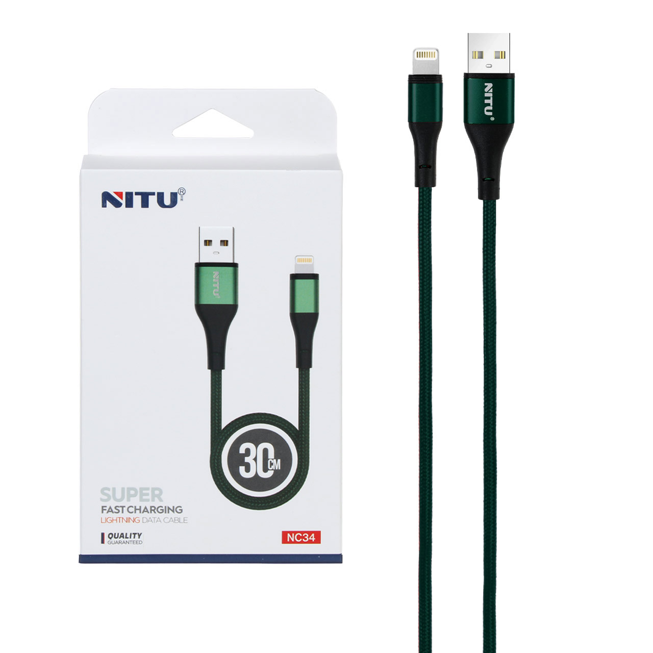 کابل شارژ پاوربانک فست آیفون NITU مدل NC34 - سبز (گارانتی 12 ماه تعویض نیکان همراه)